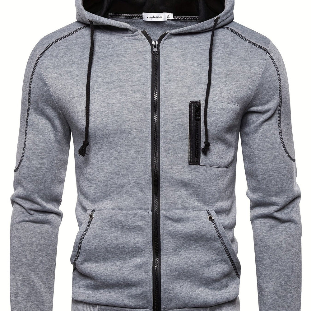 Men's zip-up hoodie with contrast piping in light grey
