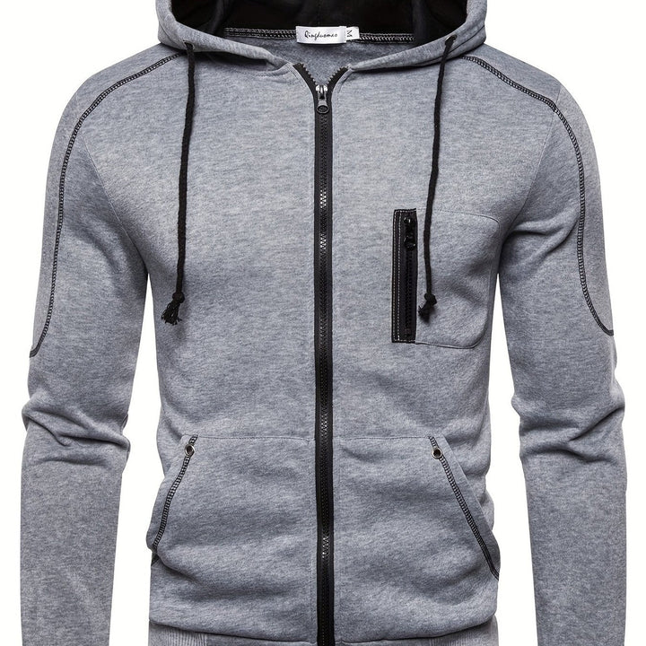 Men's zip-up hoodie with contrast piping in light grey