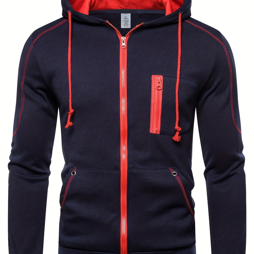 Men's zip-up hoodie with contrast piping in navy