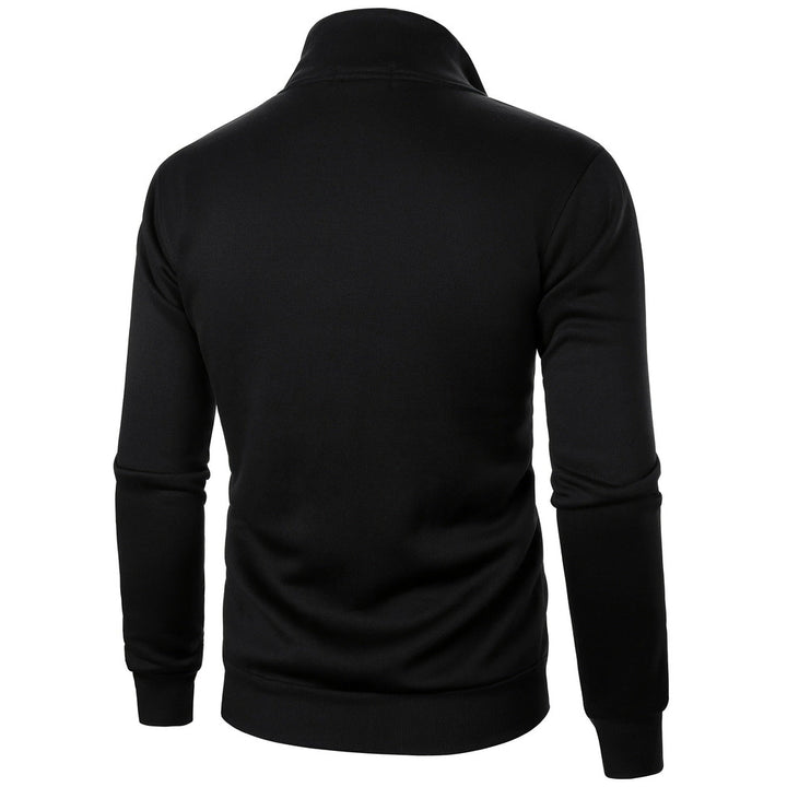 Men's plush-lined zip-up jacket in black, back view
