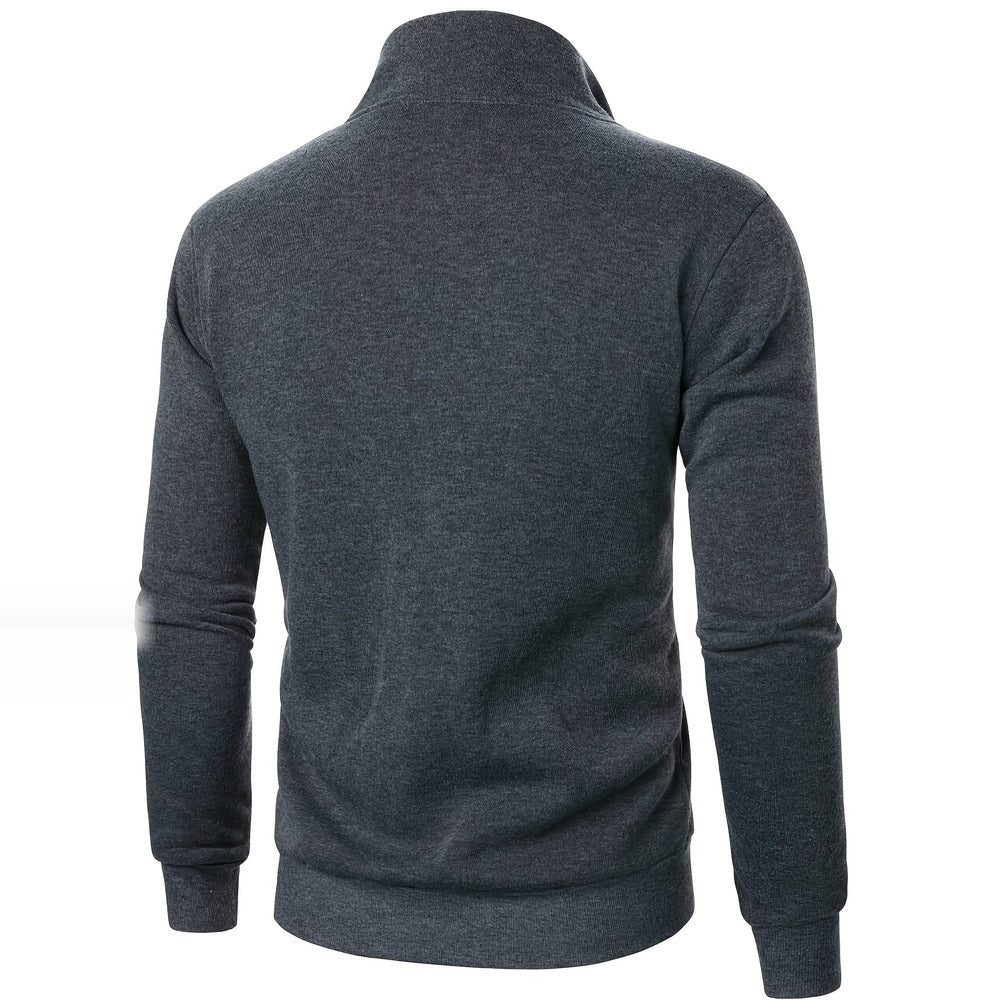 Men's plush-lined zip-up jacket in dark grey, back view