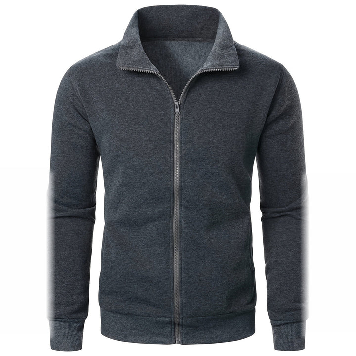 Men's plush-lined zip-up jacket in dark grey, front view
