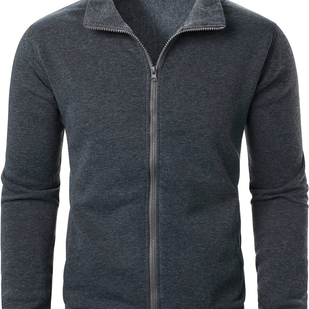 Men's plush-lined zip-up jacket in dark grey