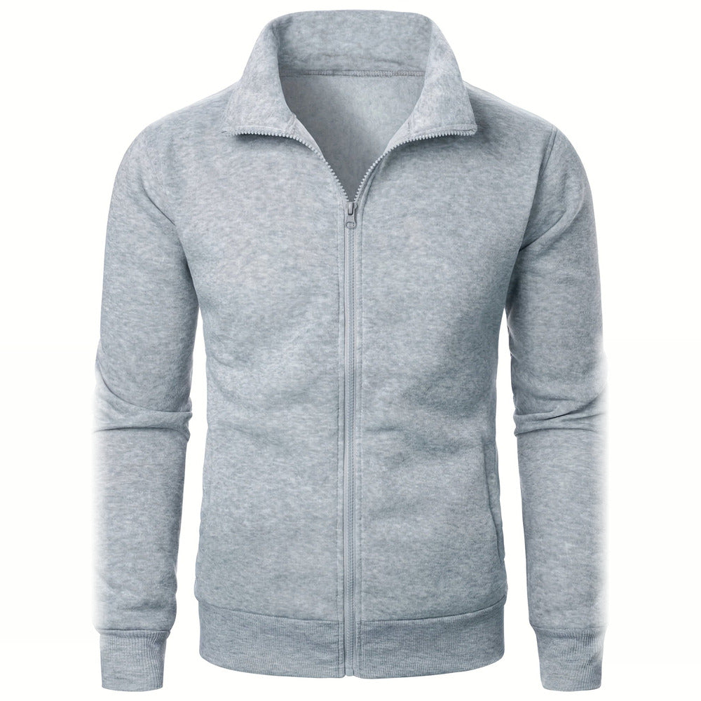 Men's plush-lined zip-up jacket in light grey, alternative front view