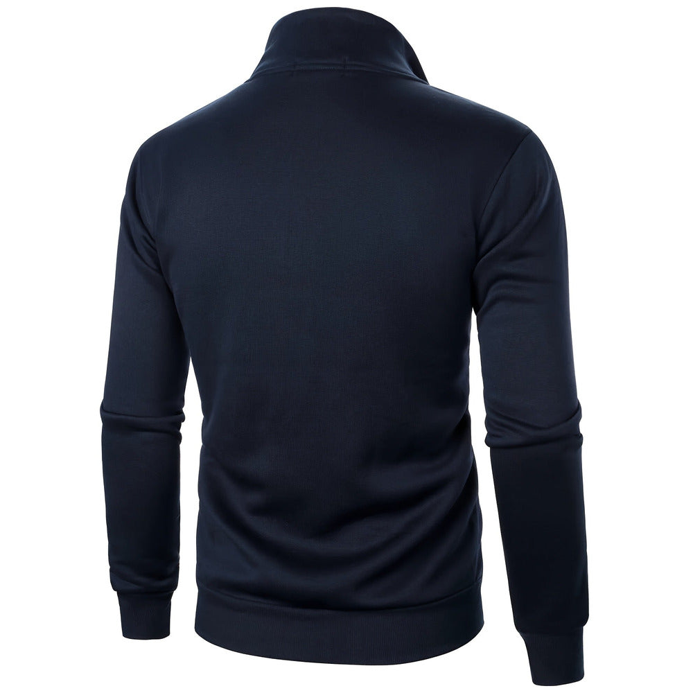 Men's plush-lined zip-up jacket in navy, back view