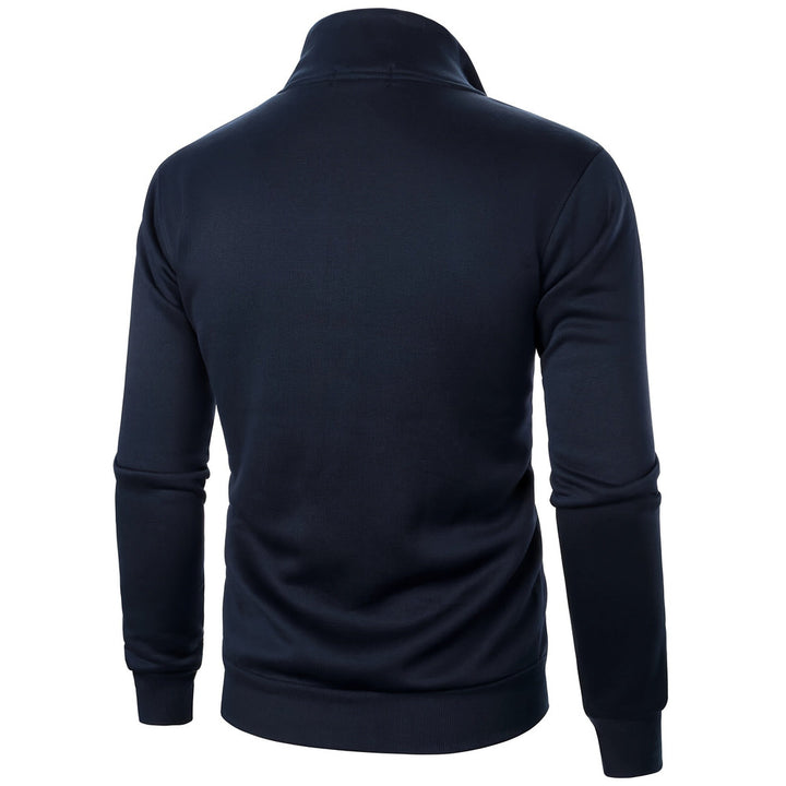 Men's plush-lined zip-up jacket in navy, back view
