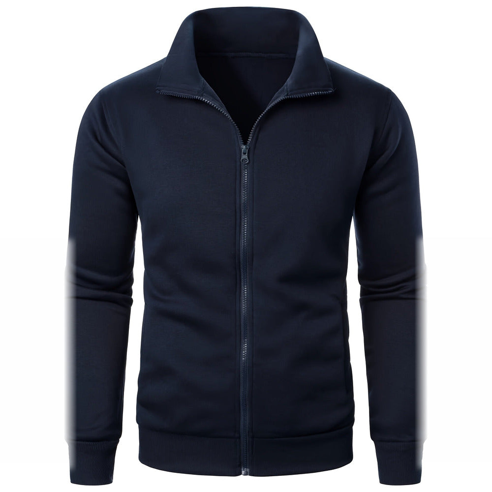 Men's plush-lined zip-up jacket in navy, front view
