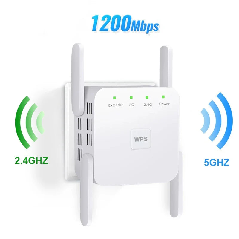 UltraXtend 5G WiFi Booster – Top WiFi Extender UK with dual-band 2.4GHz and 5GHz support and 1200Mbps speed capability