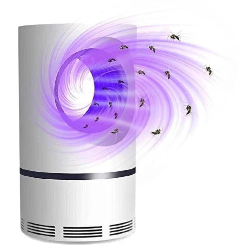 UV Light Insect Trap - Indoor/Outdoor Mosquito Fly Killer with purple ultraviolet light attracting flying insects into cylindrical white housing