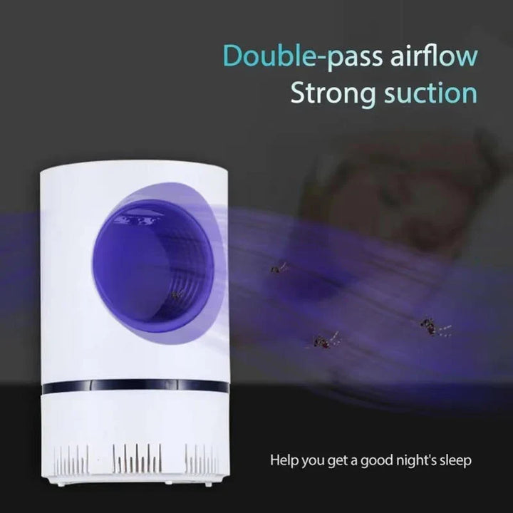 Portable UV light insect trap with quiet fan operation suitable for bedrooms living areas and outdoor camping use