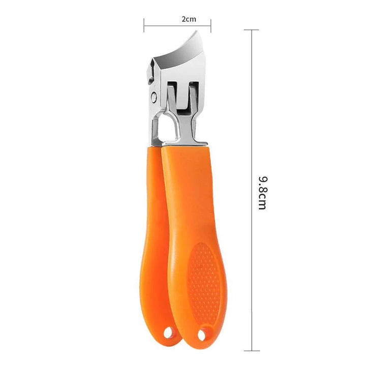 Ergonomic nail clipper featuring stainless steel construction and orange textured handles