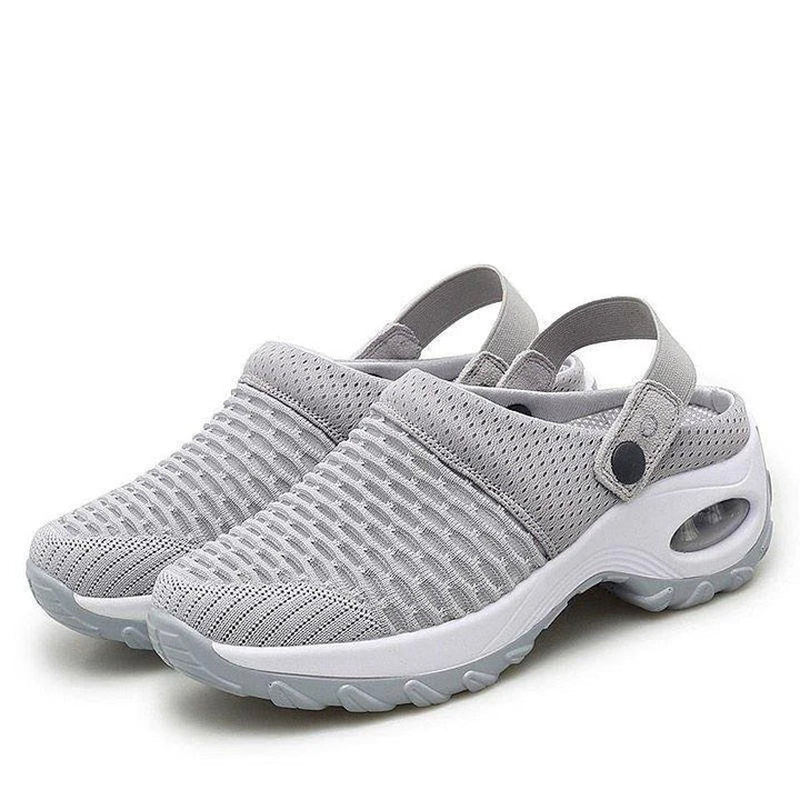 Rear view of air-cushioned shoes with strong cushioning for diabetics highlighting adjustable strap and supportive heel counter