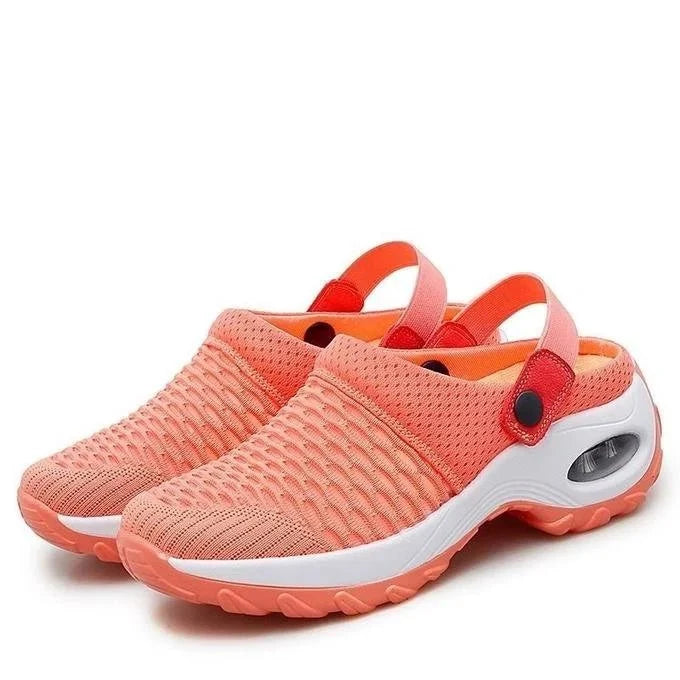 Air-cushioned shoes with strong cushioning for diabetics in white colourway with textured outsole for grip