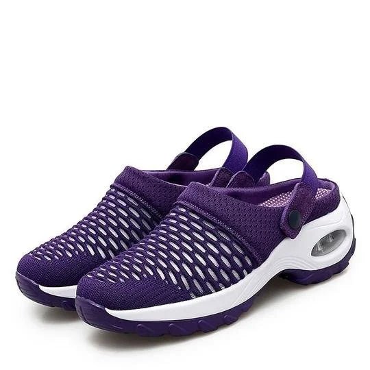 Air-cushioned shoes with strong cushioning for diabetics in orange colourway displaying breathable upper and supportive design