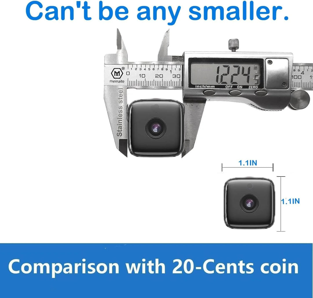 Small form factor security camera showing easy surface mounting without drilling for home use