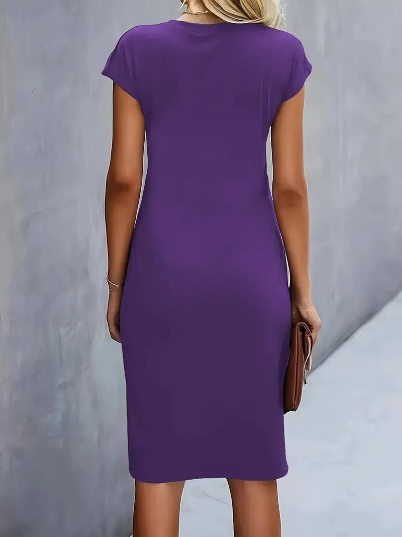 Bodycon midi dress with sculptural waist detail and below-the-knee hem
