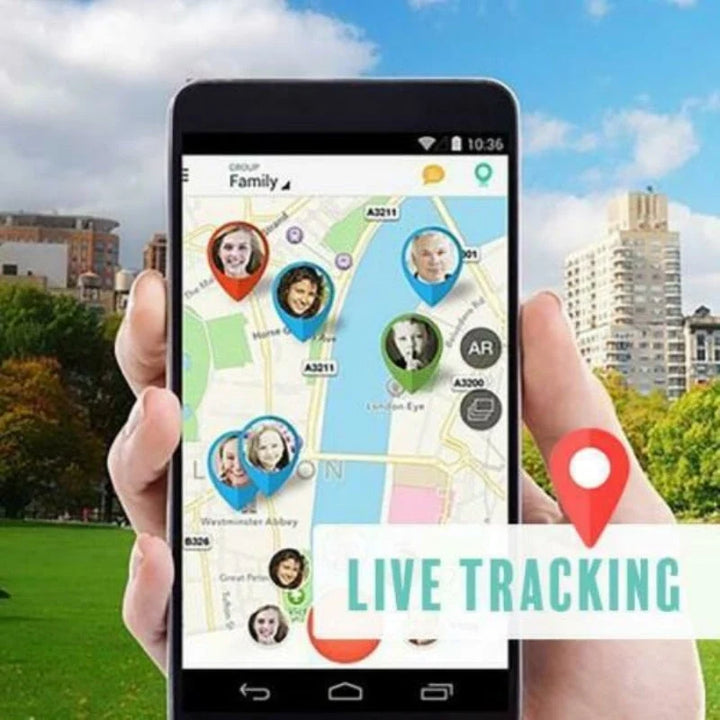 Small black GPS tracking device with SOS button for real-time location monitoring
