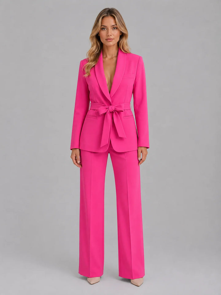 Close-up of blazer functional side pockets and woven fabric detail