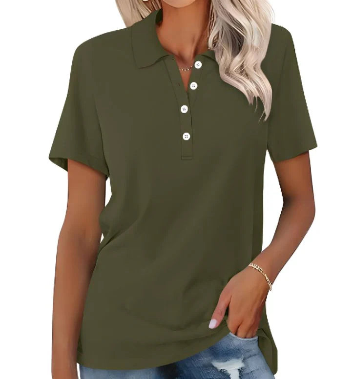 Short sleeve women's polo with classic collar detail and relaxed comfortable fit