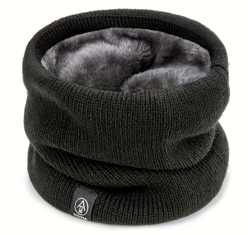 Plush lined knitted snood neck warmer in black