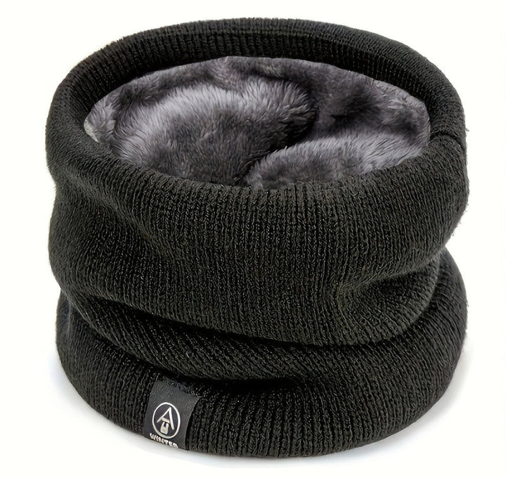 Plush lined knitted snood neck warmer in black