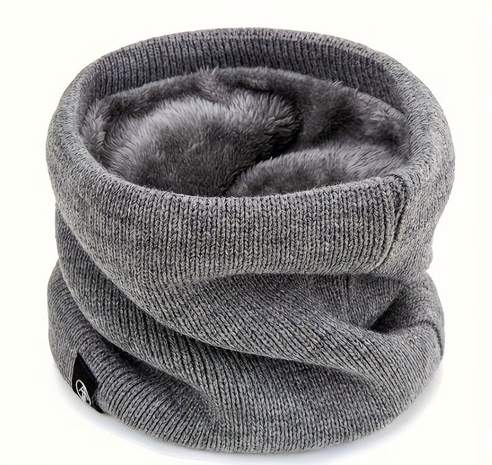 Plush lined knitted snood neck warmer in grey