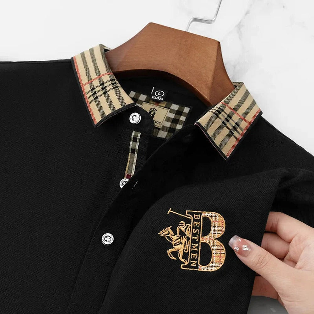 Ralph black polo shirt, three-button placket detail