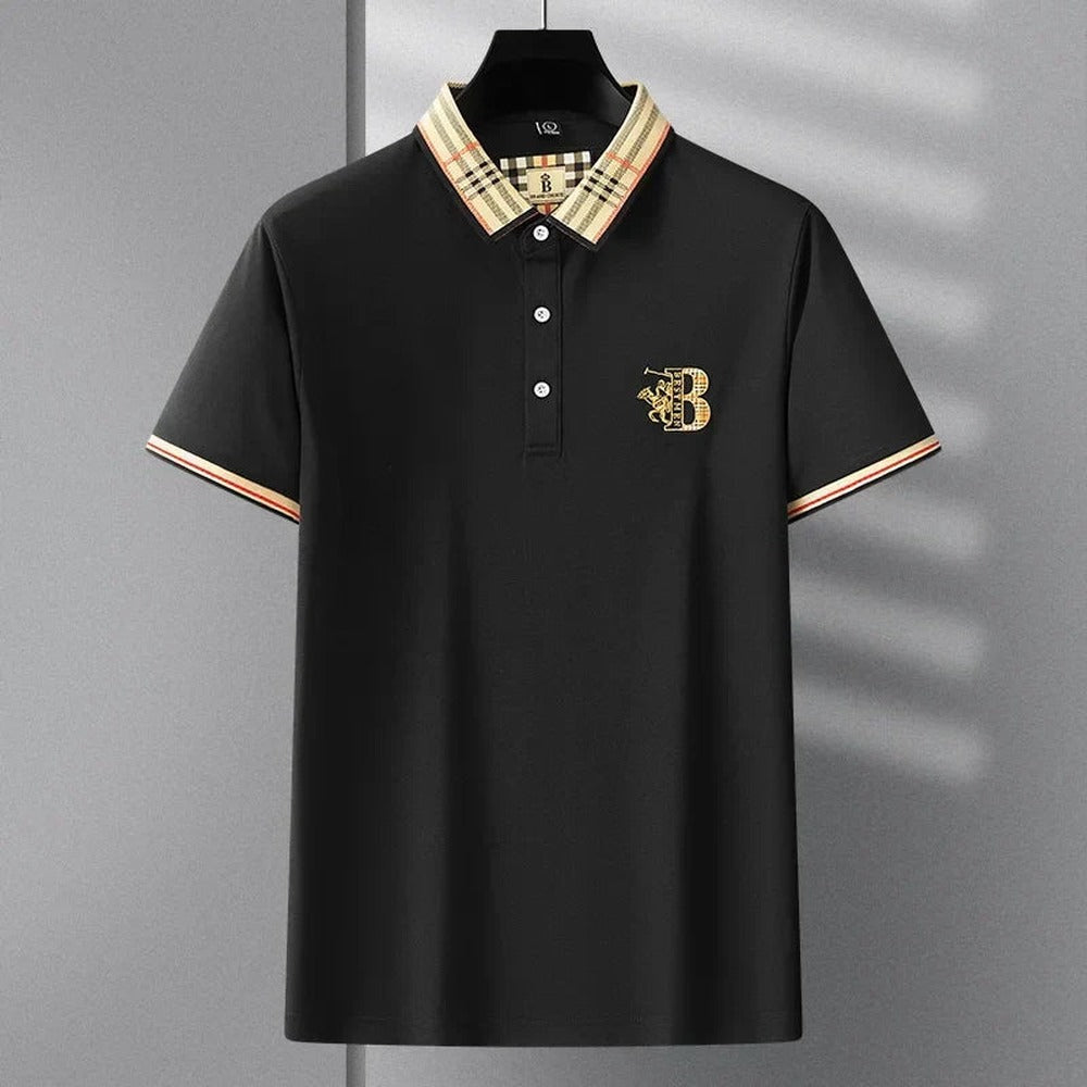 Ralph black polo shirt, fabric texture close-up