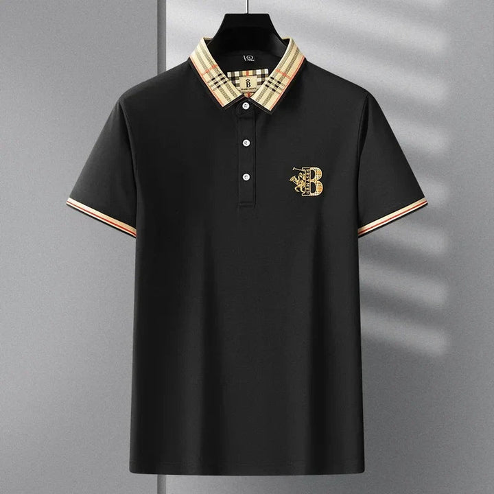 Ralph black polo shirt, fabric texture close-up