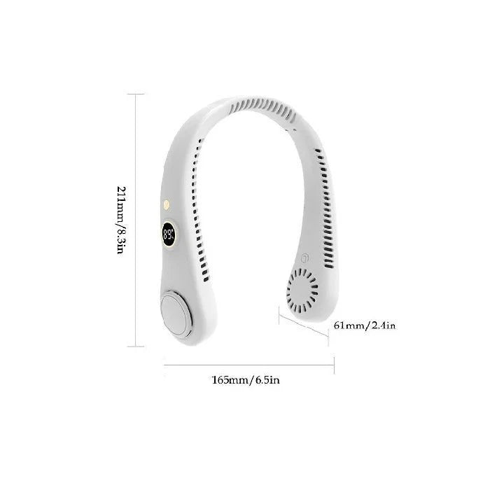 Rechargeable bladeless neck fan with digital speed display and dual rotating fans for targeted cooling
