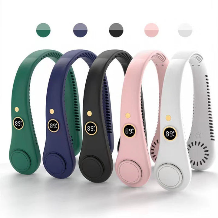Portable neck cooling fan featuring lightweight frame and adjustable airflow for commuting and outdoor use