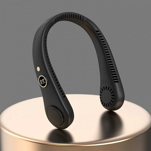 Bladeless neck cooling fan with compact build and rechargeable battery for festivals and gym sessions