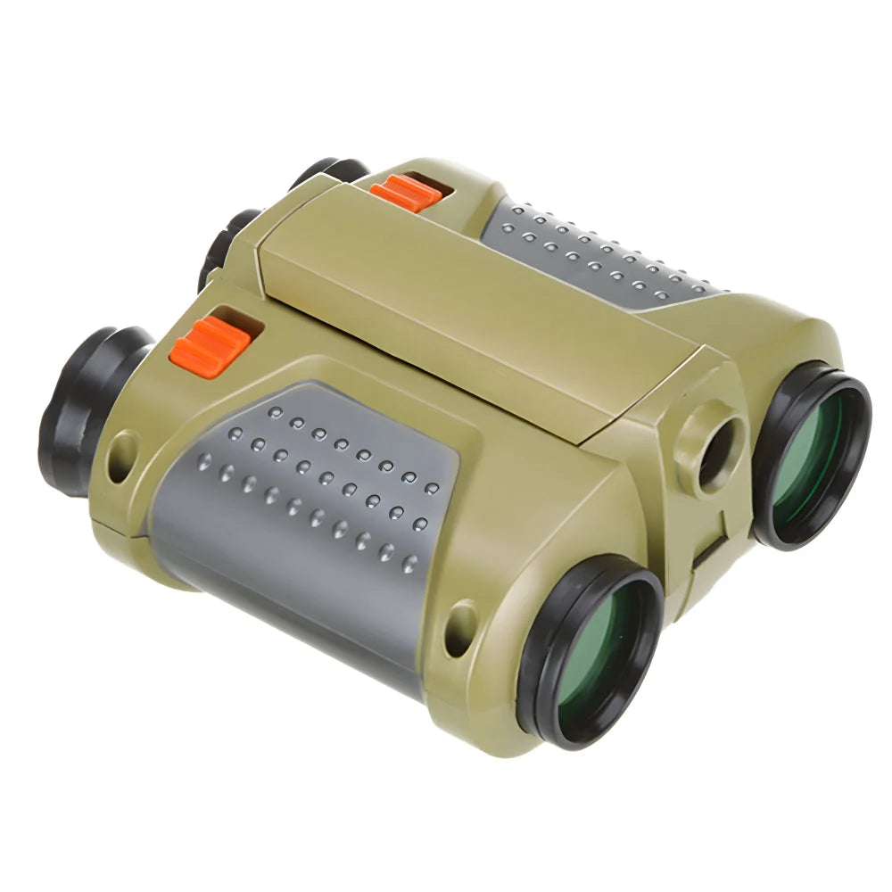 Side profile of water-resistant binoculars displaying ergonomic shape and neck strap attachment