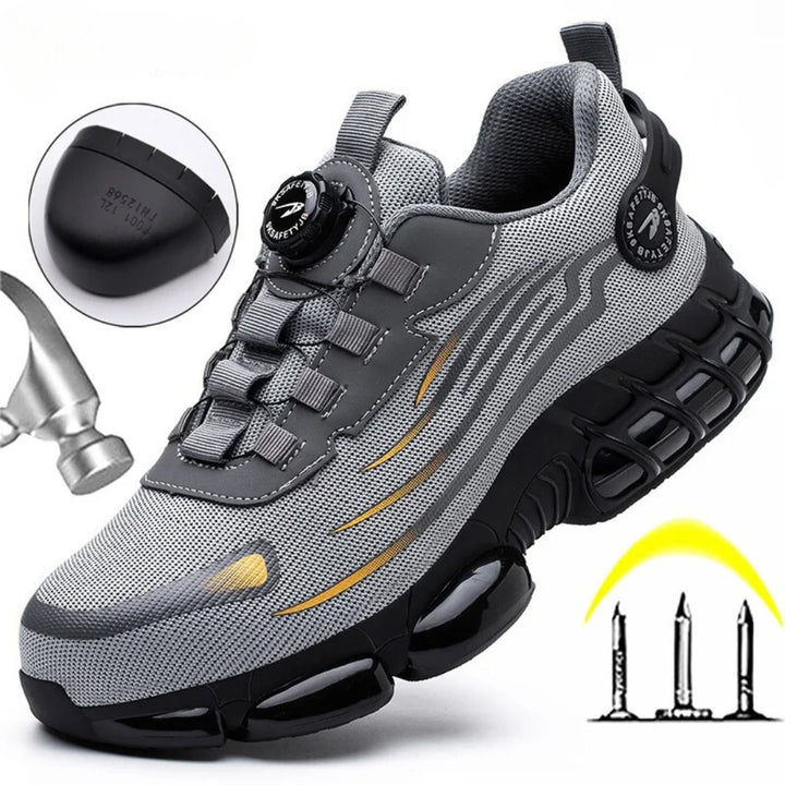 Men's safety trainers in grey with twist-lock lacing and protective toe cap