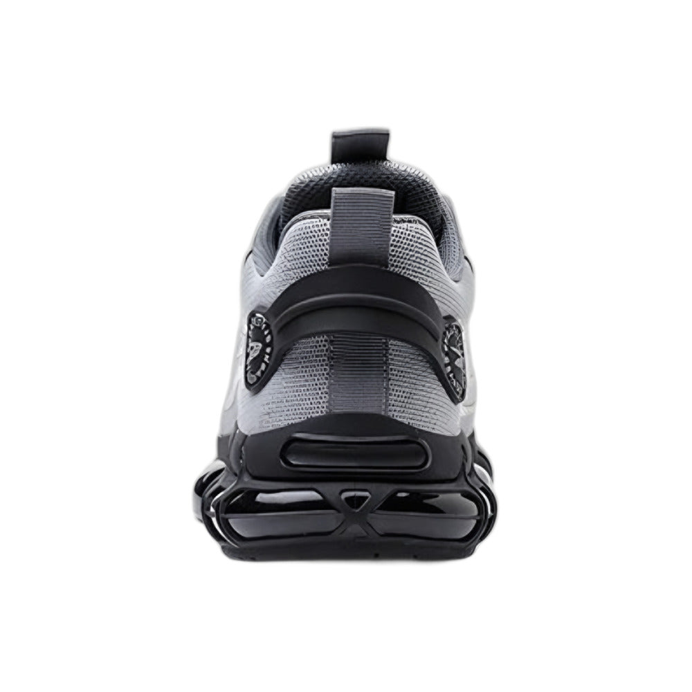 Grey safety trainer, back view