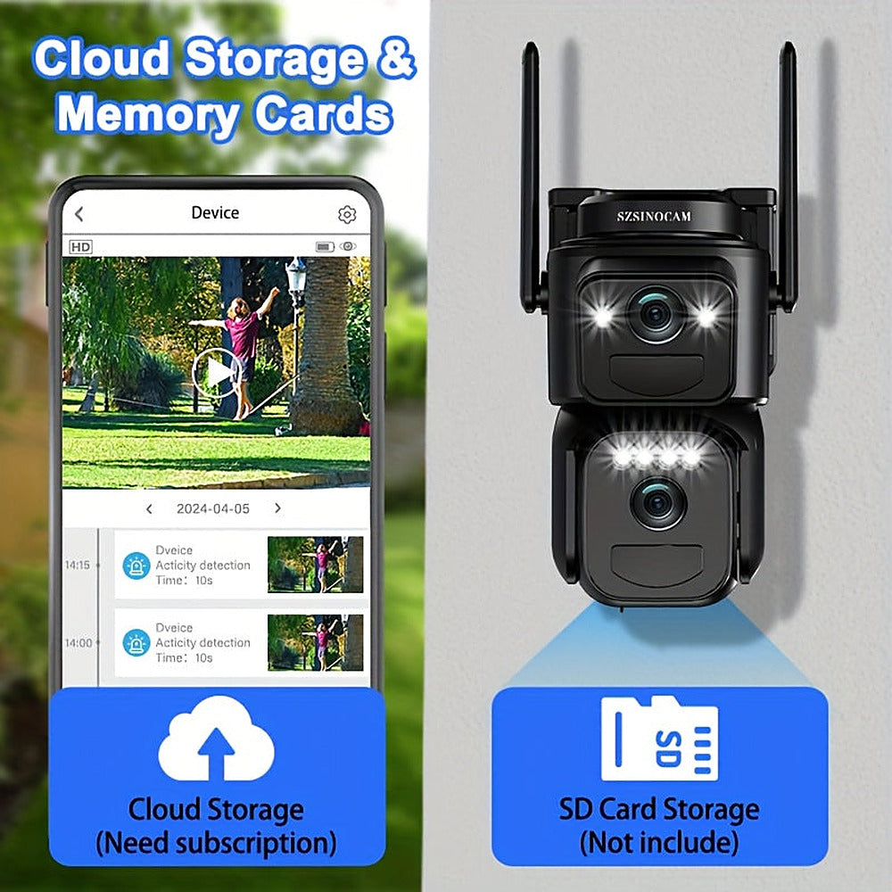 Solar powered 2K outdoor security camera with 360-degree pan and spotlight