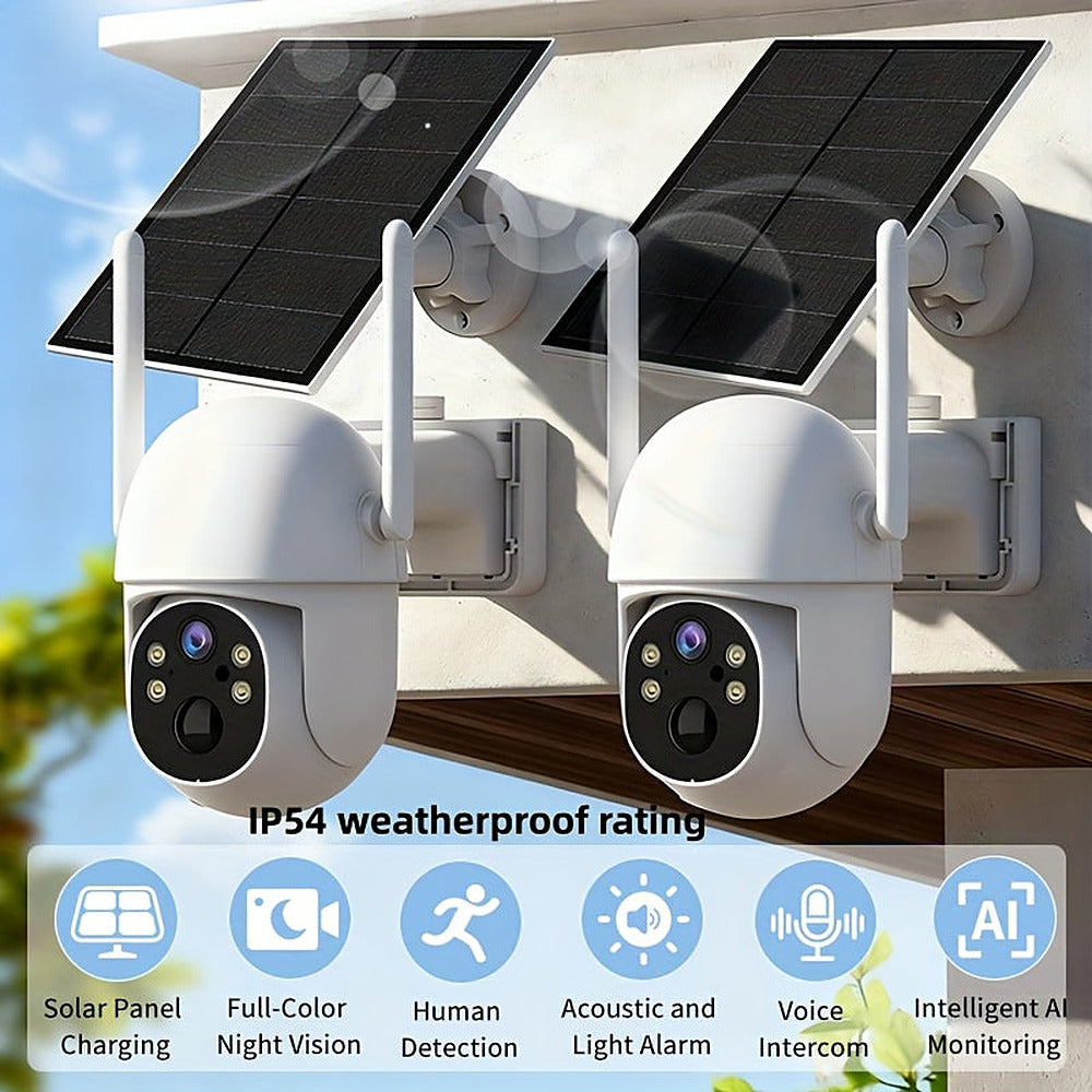 Solar powered wireless outdoor security camera 2-pack