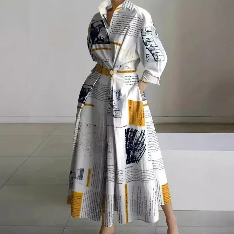Collared wrap maxi dress displayed on model showing versatile styling for day or evening