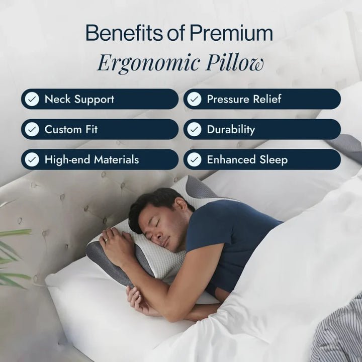 Memory foam cervical pillow with shaped profile for side and back sleepers