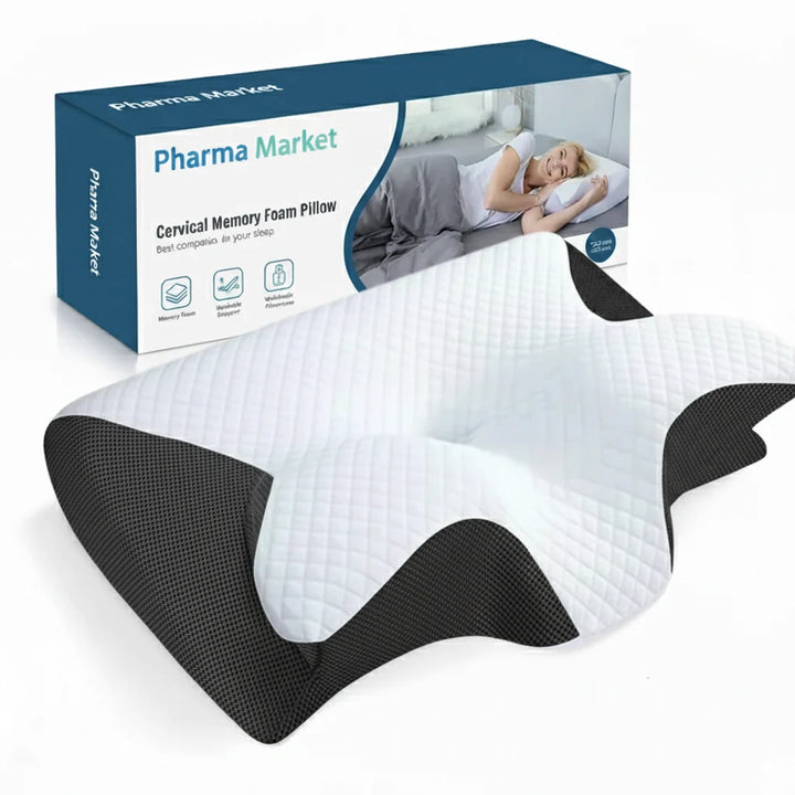 Ergonomic support pillow featuring contoured shape for natural neck alignment during sleep