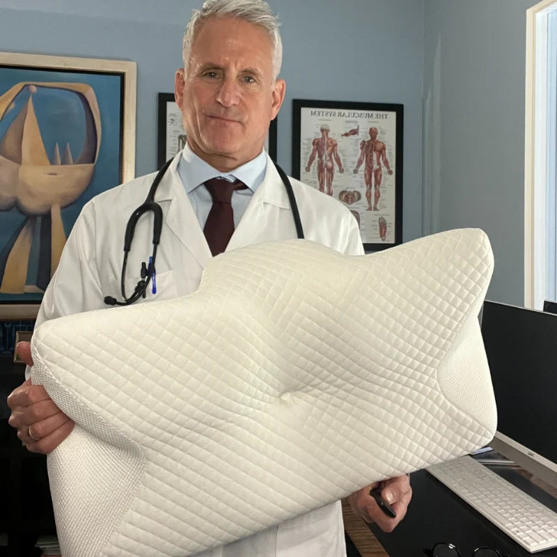 Memory foam pillow with hypoallergenic materials and breathable textured finish