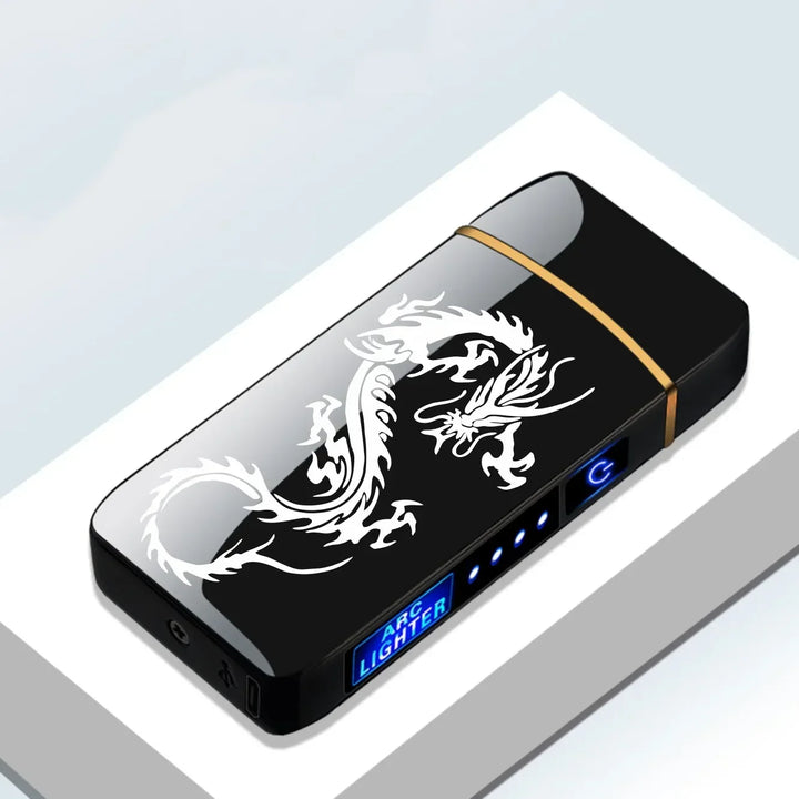 Men's plasma lighter featuring LED battery display and windproof ignition technology