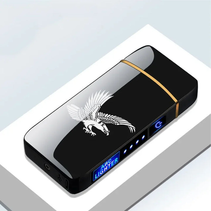 Windproof USB rechargeable lighter with LED display showing battery status