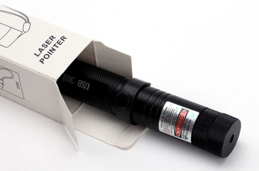 Laser pointer torch showing multiple beam colour options including red and green variants