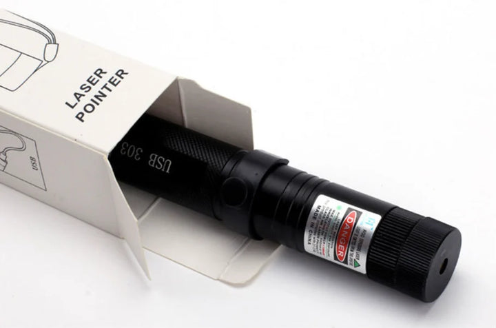 Laser pointer torch showing multiple beam colour options including red and green variants