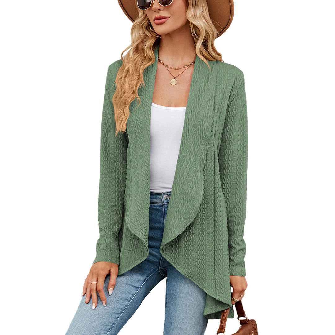 Sage green cardigan with asymmetric hem and relaxed fit for effortless layering
