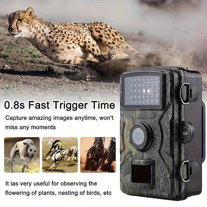 Outdoor trail camera with 130-degree wide-angle lens and night vision
