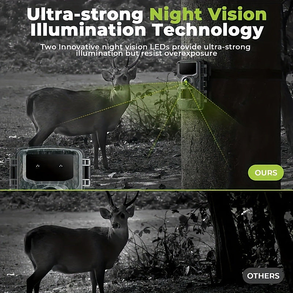 Outdoor trail camera with 130-degree wide-angle lens and night vision
