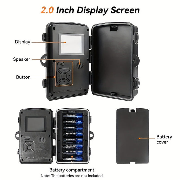 Outdoor trail camera with 130-degree wide-angle lens and night vision