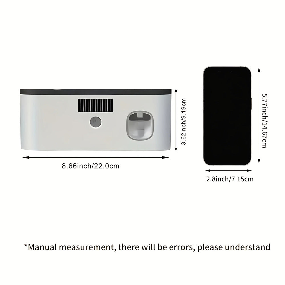 Wall-mounted toothbrush holder with automatic toothpaste dispenser and shelf